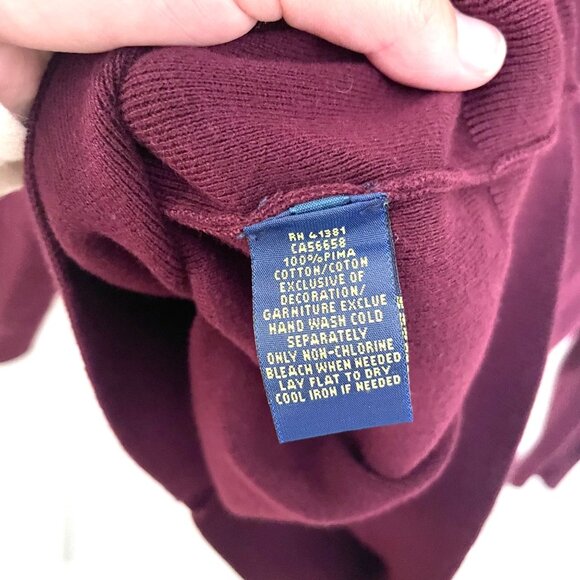 Polo Ralph Lauren Men’s Burgundy Pima Cotton V-Neck Sweater Size M - Picture 5 of 6